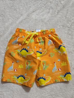 SKINN Orange Dinosaur Swim Shorts with Yellow Drawstring